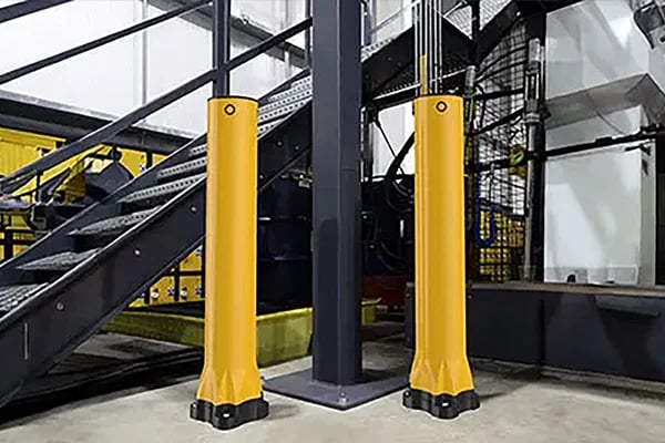 safety bollards protect structural support columns from forklift impact