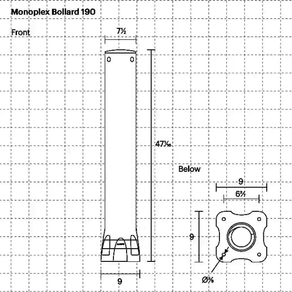 monoplex 190 bollard dimensions illustration