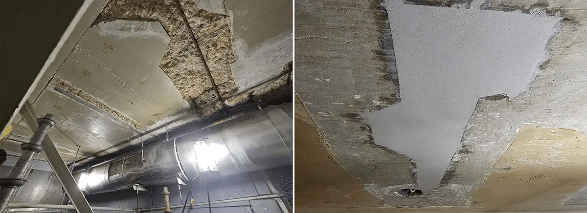 DE research center overhead concrete repair before and after