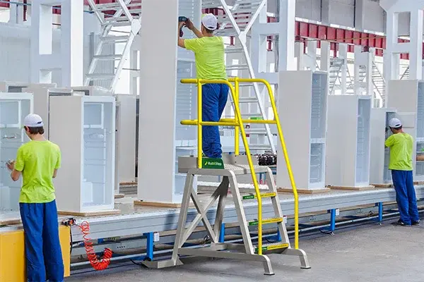 rolling step ladder work platform used for fabrication