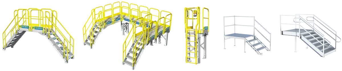 prefabricated metal stairs and work platforms line